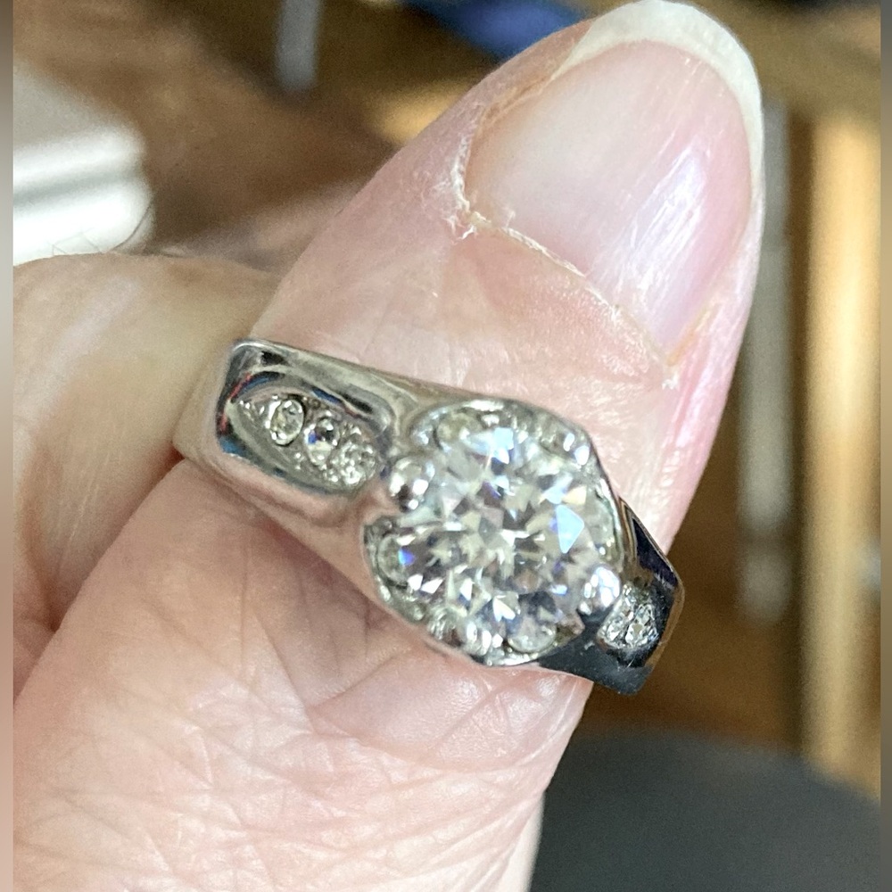 Estate Sale, Beautiful Silver Tone, crystal engagement Ring, Size 10 3/4